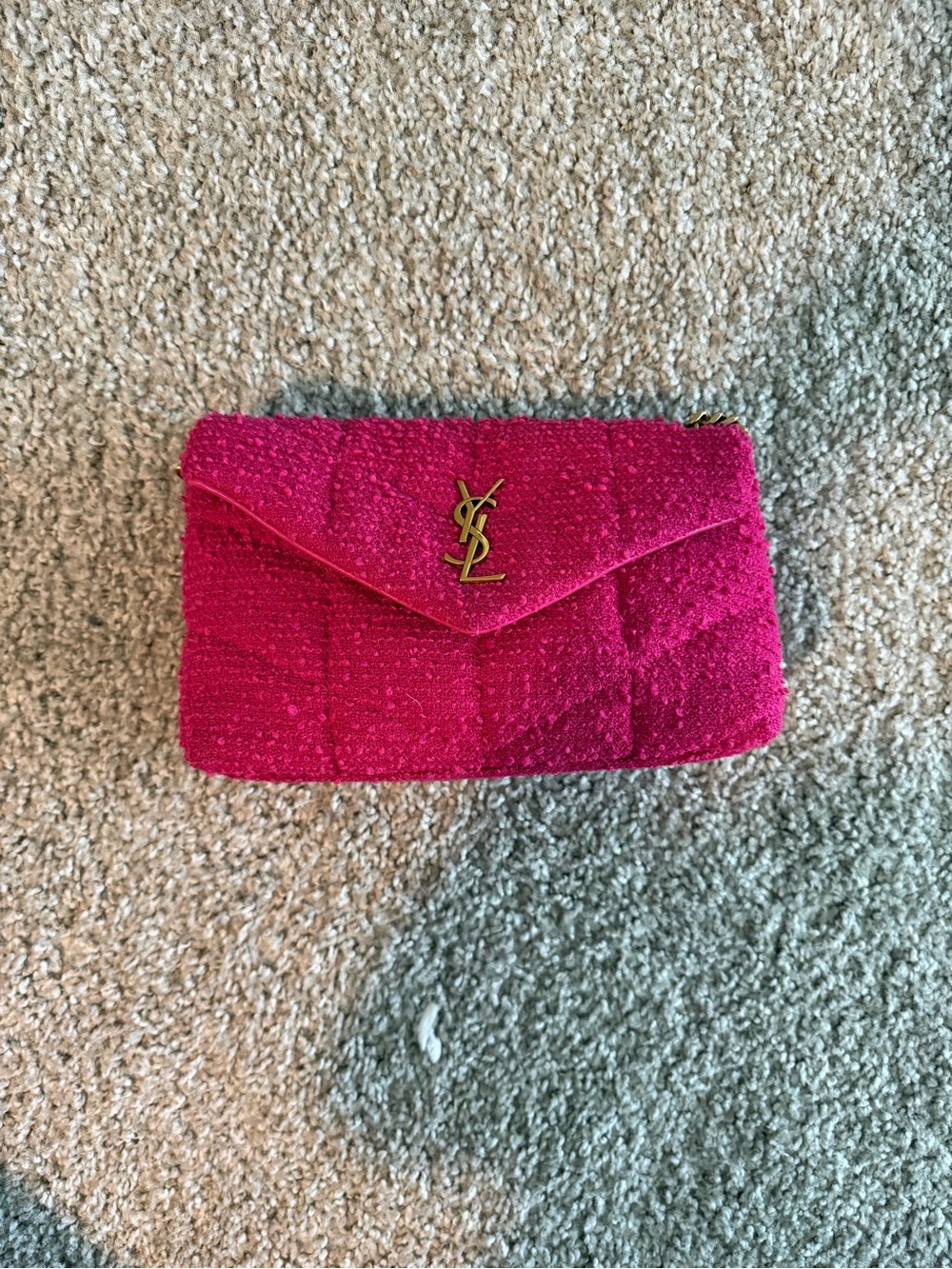 Saint Laurent Hot Pink Quilted Tweed bag with Gold YSL Logo - Picture 1 of 7